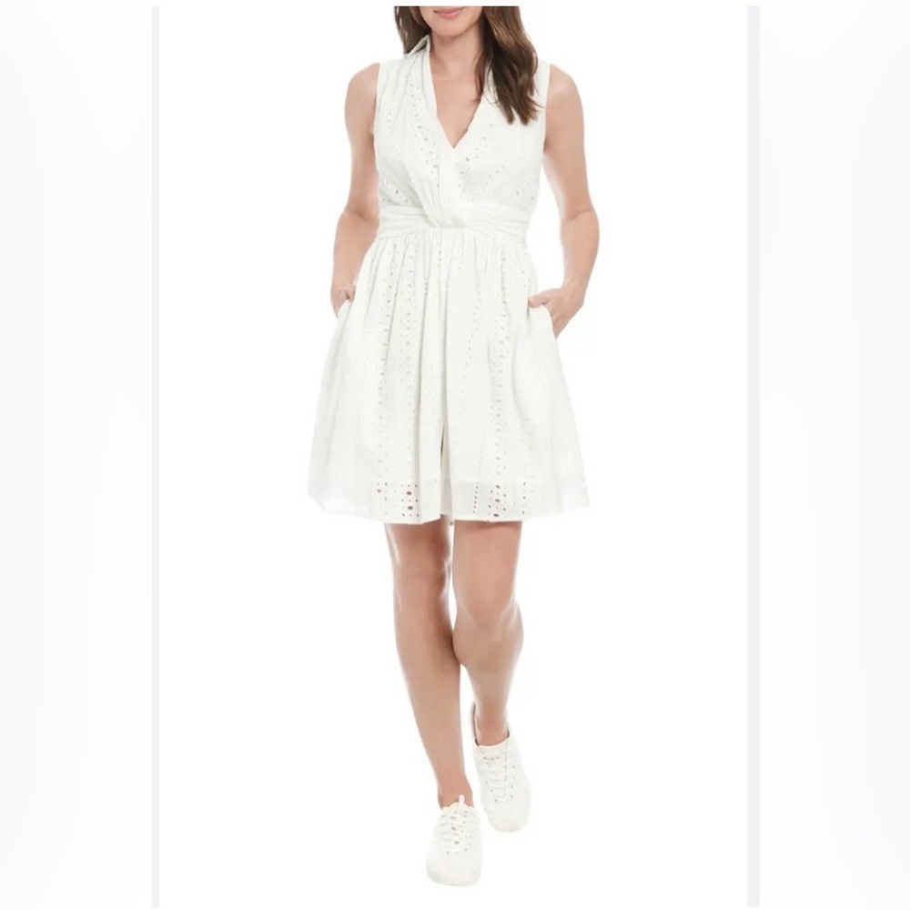 London Times Eyelet Twist Fit & Flare Mini Dress size 12p NWT